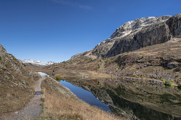 View of the bigger Lac Besson and the smaller Lac Rond , located near the ski resort of Alpe...