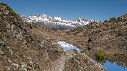 View of the bigger Lac Besson and the smaller Lac Rond , located near the ski resort of Alpe...