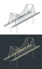Cable-stayed bridge isometric blueprints