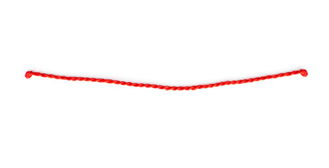 Thin red string or rope with knots isolated on white