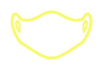 The silhouette of a medical mask isolated on white. Yellow line in neon style