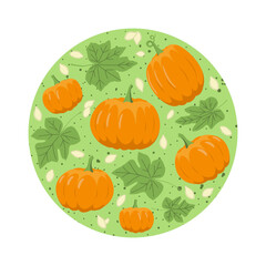 Autumn set with pumpkin, leaves and seeds. Flat, vector