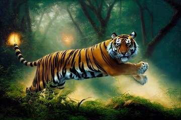 Fototapeta na wymiar Tiger in the jungle. Illustration for advertising, cartoons, games, print media.