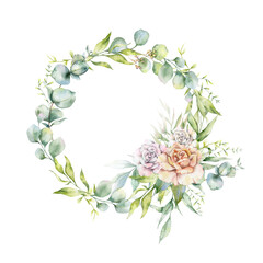 Eucalyptus Frame Watercolor, Floral Frame, Greenery Frame, Floral Arrangement, Green Leaves Composition	
