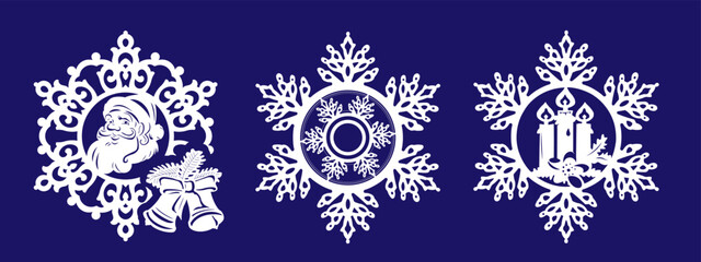 Snowflakes on a blue background.
 A symbol of Christmas and New Year holidays.
 Isolated graphic element, vector drawing.