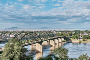 Old and new automobile bridges across the Selenga River, Ulan-Ude city, Republic of Buryatia, Russia