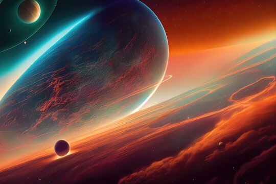Futuristic Planets in Outer Space Beautiful Galaxy View Illustration © FantasyDreamArt
