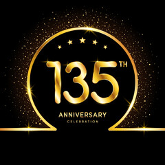 135th Anniversary. Golden Anniversary template design for celebration event, invitation card, greeting card, flyer, banner, poster, vector illustration