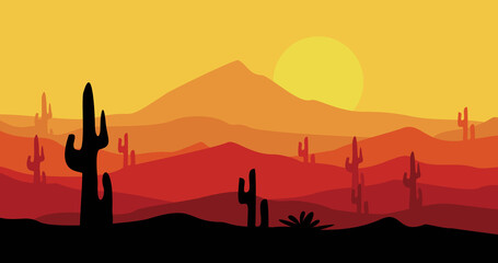 yellow gradation cactus mountains expanse background
