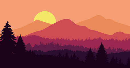 forest mountains expanse background at dusk