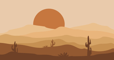 cactus mountains and desert nature background