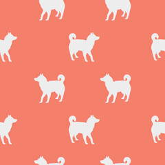 Standing siberian husky puppy. Seamless pattern. Dog silhouette. Endless texture. Design for wallpaper, wrapping paper, fabric, decor, surface design. Vector illustration.