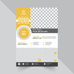 Real Estate House Sale Flyer Design template With Yellow Abstract shape