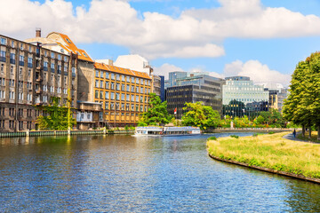 Picturesque buildings of the downtown of Berlin on the bank of the river Spree, Germany