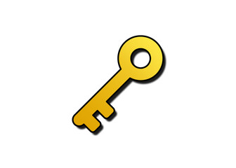 Isolated stylized golden key (perfect lines and curves, yellow graded tone). Angled big icon.
