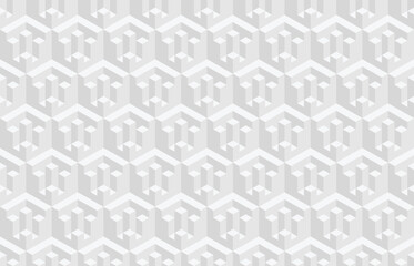 Abstract black and white 3d geometric seamless pattern. Isometric hexagonal cubes optical illusion modern background in neutral grey color.
