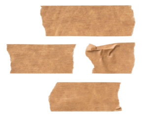 four pieces / strips of brown textured adhesive kraft paper tape, attach something or use as labels and add some text - isolated design element