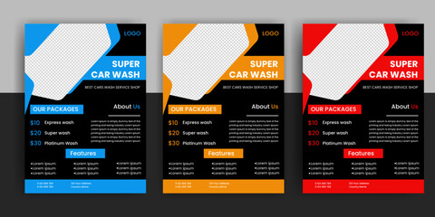 modern car wash car detailing and rental flyer, car service, and price list flyer, automobile car service flyer