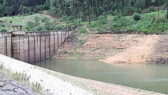 Aerial view of the drought at the Rio da Mula Dam in Portugal in 2022