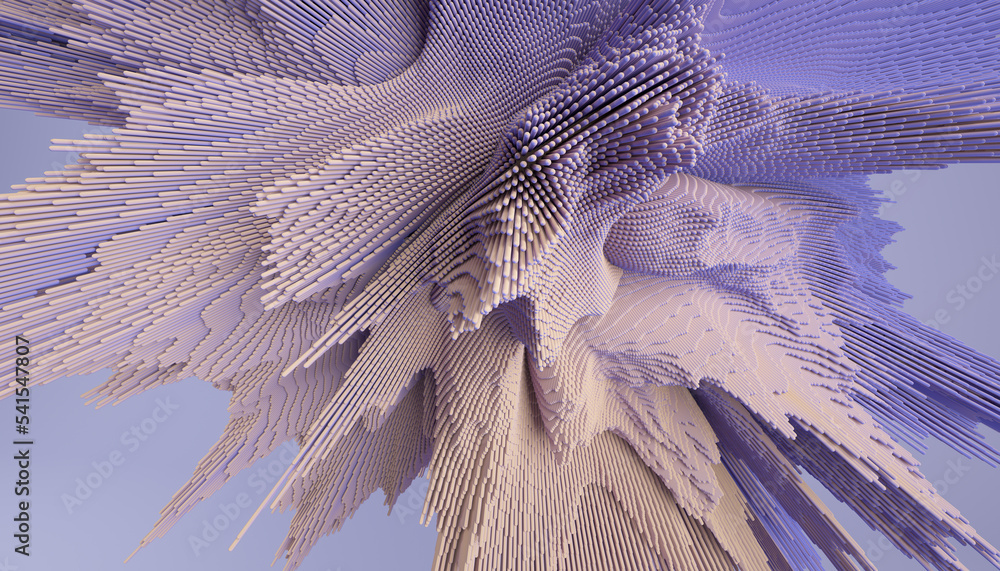 Poster 3d render of detailed shape. dynamic futuristic background.