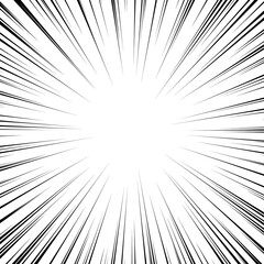 Comic. Black and white radial lines background. Manga speed frame. Superhero action.