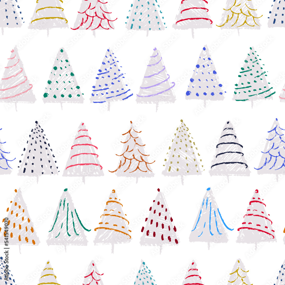 Poster vector seamless pattern with new year tree silhouettes. repeatable holiday backdrop. design for wrap