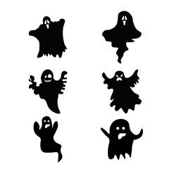 Halloween ghost black and white set 