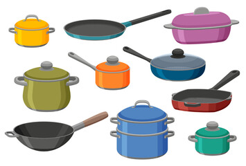 Kitchen utensils colorful isometric icons set. Vector illustration.