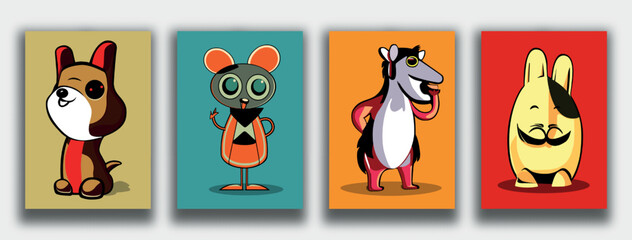 Set of different cute funny cartoon animals. Vector illustration