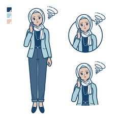 カジュアルファッションなアラビア人女性が困っているイラスト