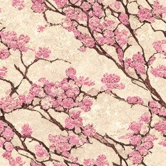 Vintage hand draw seamless  sakura floral pattern