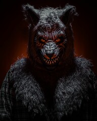 Vertical shot of a scary werewolf halloween costume