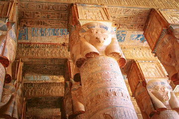 The ruins of the beautiful ancient temple of Dendera or Hathor, Egypt, Dendera