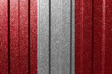 Textured flag of Peru on metal wall. Colorful natural abstract geometric background with lines.