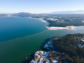 Fototapeta na wymiar Aerial winter view of Iskar Reservoir, Bulgaria