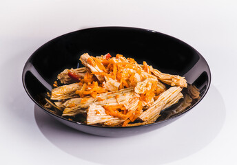 Soy asparagus Fuzhu with spicy Korean-style carrots and sesame, marinated with spices.