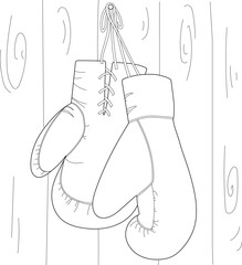 Boxing gloves vector illustration. Сontour boxing gloves hanging. icon Sports, feelings design concept. boxing gloves hanging. icon. coloring book pages.