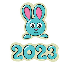 Chinese New Year 2023 symbol, hare with numbers, stars and dots print. Perfect for tee, stickers, poster. Trendy vector illustration for decor and design. . Vector illustration