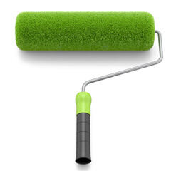 Paint roller for painting walls and renovating apartment on white background.