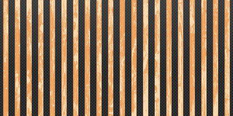 Vertical pattern of thin wooden textured lamellas with timber print. Fence made of oak lath. Screen with rustic effect. Natural hardwood background. Vector illustration. Exterior design - obrazy, fototapety, plakaty