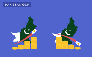 Pakistan Country GDP increase and decrease growth rates. gross domestic product concept. GDP vector illustration.