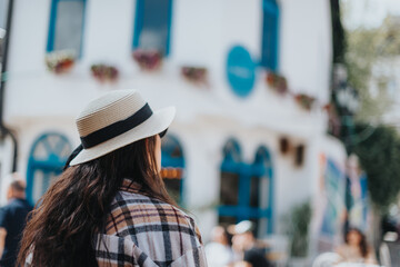 Female tourist is visiting a city