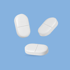 Realistic white pills. 3D drugs, capsules and vitamins. medical pills. Medicine