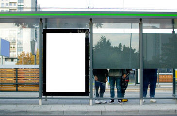Outdoor advertising billboard at the tram stop.