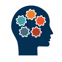 Infographic templates, head and colored gears, 5 positions, isolated