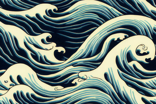 Abstract Waves Pattern inspired by Japanese Ukiyo-e art Style. 