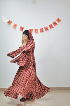 Happy Muslim family celebrating Eid Mubarak