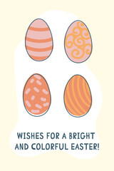 Cute cards for Easter. Hand-drawn design of Spring greeting card. Happy holiday. Spring. Rabbits. Vector illustration.