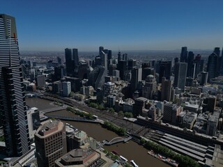 Naklejka na ściany i meble aerial view of Melbourne city skyline, Victoria Australia 