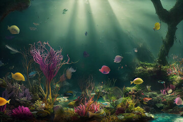 Underwater landscape, wallpaper background, digital art